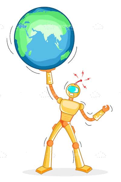 Illustrated Robot Holding Globe